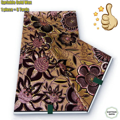 African Grand Golden Wax Fabric - Glitter Gold Ankara Pagne Batik Print Soft Cotton Fabric