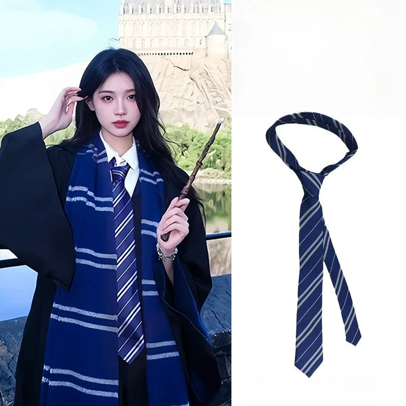 Halloween Magic School Cosplay Tie - 4-Color Striped Necktie for Wizard Costumes, Themed Parties & Dress-Up Accessories