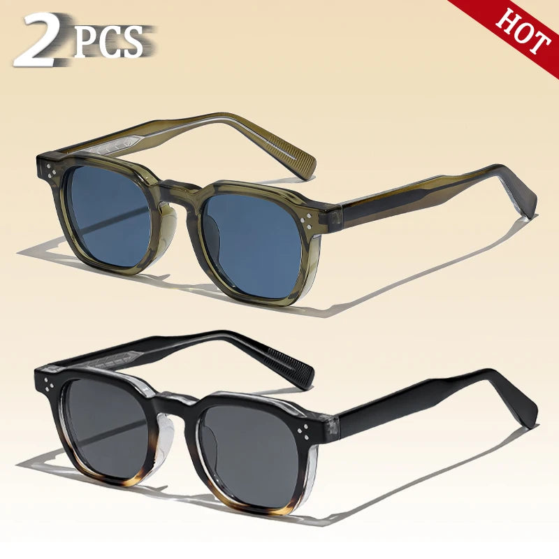 CATERSIDE Retro Punk Square Sunglasses – 2-Piece Fashion Set for Men & Women, Party & Festival Gift Glasses
