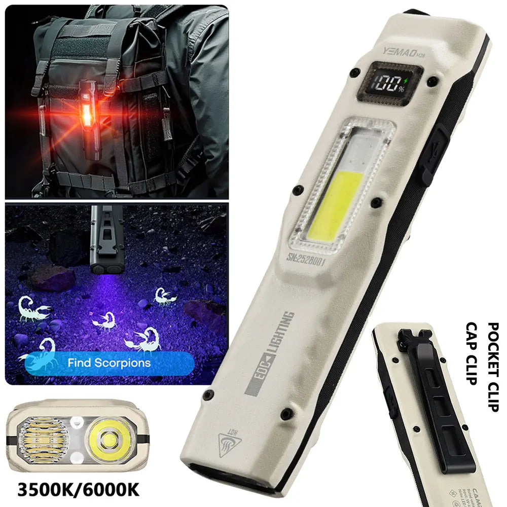 Tactical Triple-Light LED Flashlight – Ultra-Thin Aluminum Alloy EDC Rechargeable COB Work Light