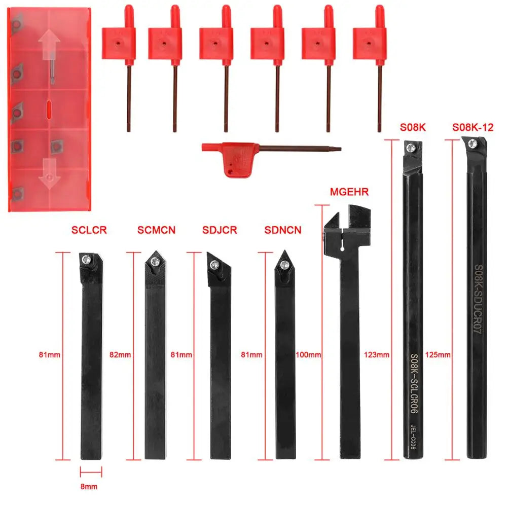 8-16mm Lathe Turning Tool Holder — Boring Bar & CNC Metal Cutter Rod with Shank and Inserts