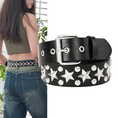 Punk Girl Bullet Rivet Belt — Goth-Inspired Leather Waistband, Fashionable Statement Accessory