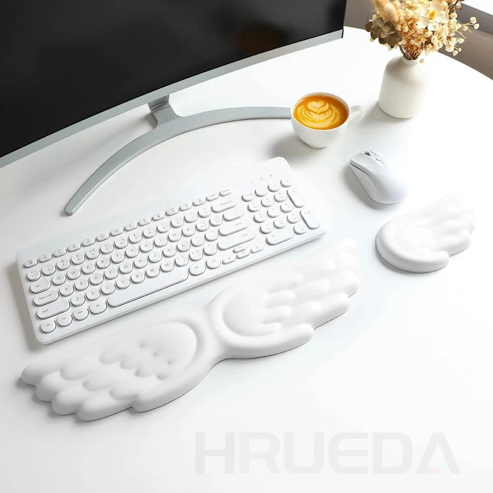 Keyboard & Mouse Wrist Rest Set – Angel Wing Memory Foam Ergonomic Non-Slip Support for Laptop & PC