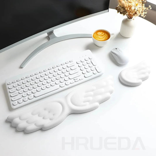 Keyboard & Mouse Wrist Rest Set – Angel Wing Memory Foam Ergonomic Non-Slip Support for Laptop & PC