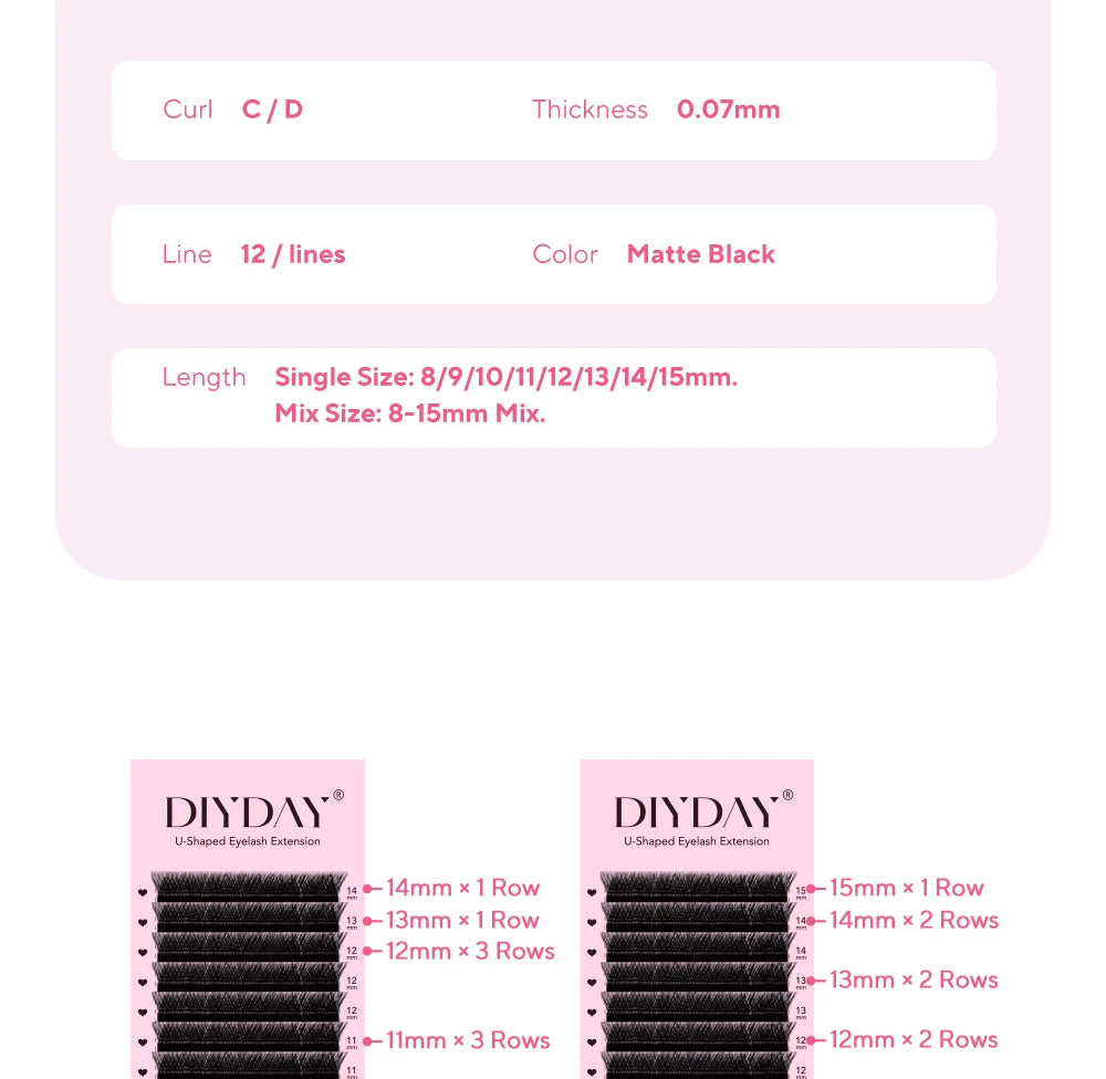 DIYDAY U-Shaped 3D Volume Eyelash Extensions — Easy-Apply Natural Wispy U YY Shape Faux Mink Lashes for Makeup