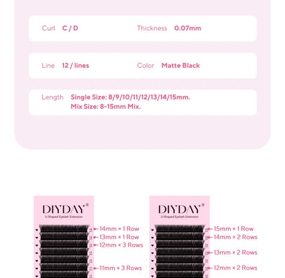 DIYDAY U-Shaped 3D Volume Eyelash Extensions — Easy-Apply Natural Wispy U YY Shape Faux Mink Lashes for Makeup