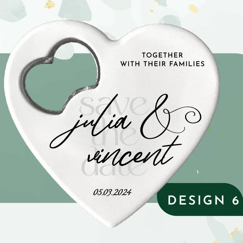 Custom Heart-Shaped Magnet Bottle Opener – 10-30pcs Engraved Bridal Shower & Wedding Party Favors in Bulk
