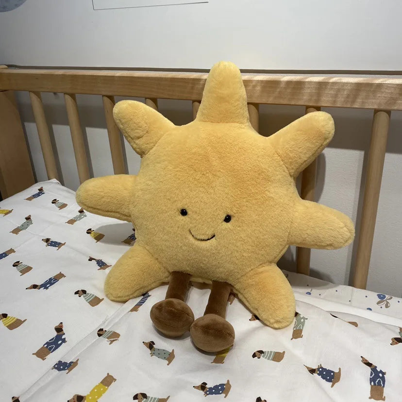Adorable Smile Face Moon & Sun Plush Toy – Cute Cartoon Weather Stuffed Pillow for Kid's Bedroom Decor & Sofa