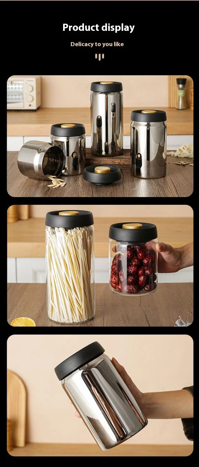 Coffee Bean Vacuum Sealed Glass Jar — Light-Proof, Airtight Container for Food, Grains, Candy & Moisture-Proof Storage