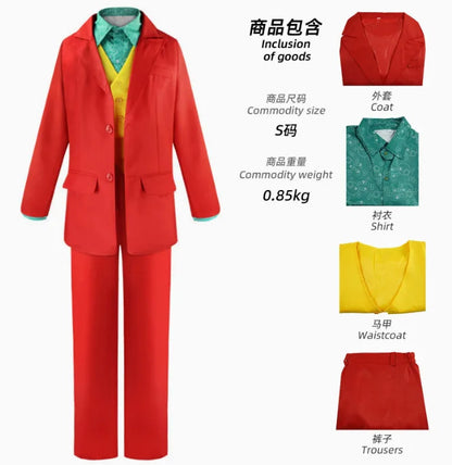 Joker Cosplay Costume Set - Arthur Fleck Red Suit with Green Wig for Halloween & Costume Parties