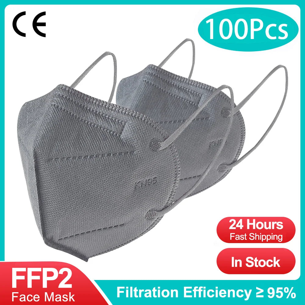 10-200PCS Black KN95 FFP2 Face Masks – CE Certified 5-Layer Non-Woven Reusable Adult Mascarillas