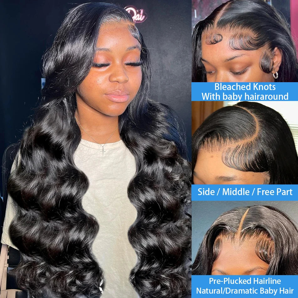 250% Density Body Wave Lace Front Wig – 13x6 Transparent Brazilian Remy Human Hair, 30-32 Inch for Black Women