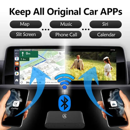 New 2-in-1 CarPlay & Android Auto Mini Box - Wireless CarPlay Adapter | Wired to Wireless Conversion | USB/Type-C Dongle | Plug & Play