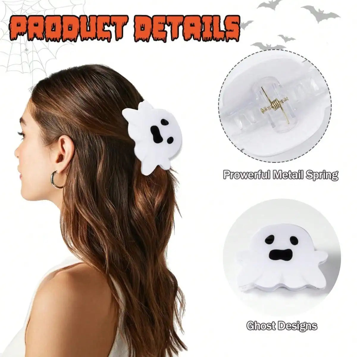 Halloween Party Hair Clip | Ghost, Bat & Pumpkin Hair Clip for Thin Hair, 1pc