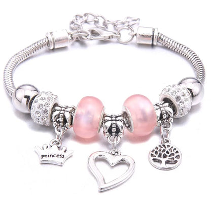 Pink Charm Bangle - Butterfly Snake Chain Bracelet with Beads and Lobster Clasp for Women