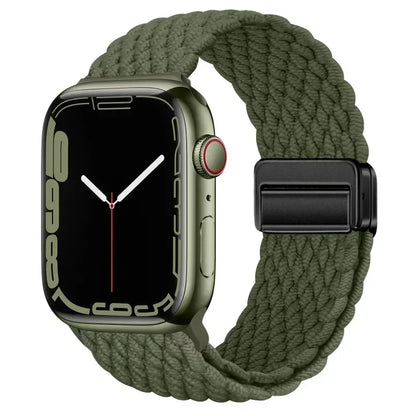 Nylon Braided Loop Apple Watch Band – Magnetic Metal Bracelet Strap for Ultra 2, Series 3–9 & SE (40mm–49mm) Adjustable Wristband