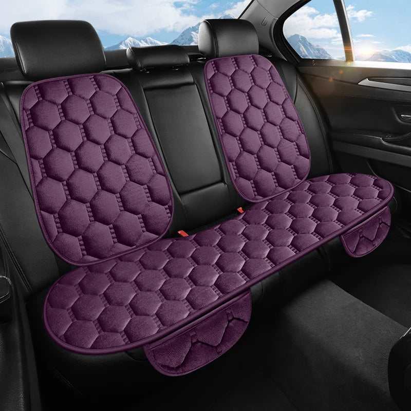 Winter Plush Car Seat Cushion Set - Warm Anti-Slip Grid Seat and Backrest Covers, 3-Piece Set for Cold Weather Comfort