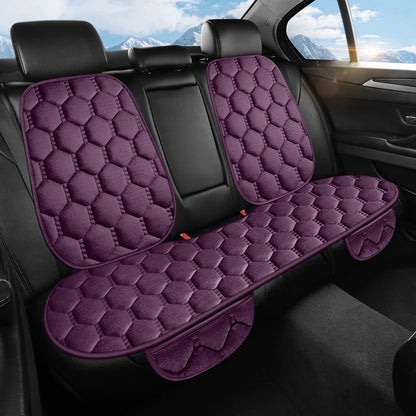 Winter Plush Car Seat Cushion Set - Warm Anti-Slip Grid Seat and Backrest Covers, 3-Piece Set for Cold Weather Comfort