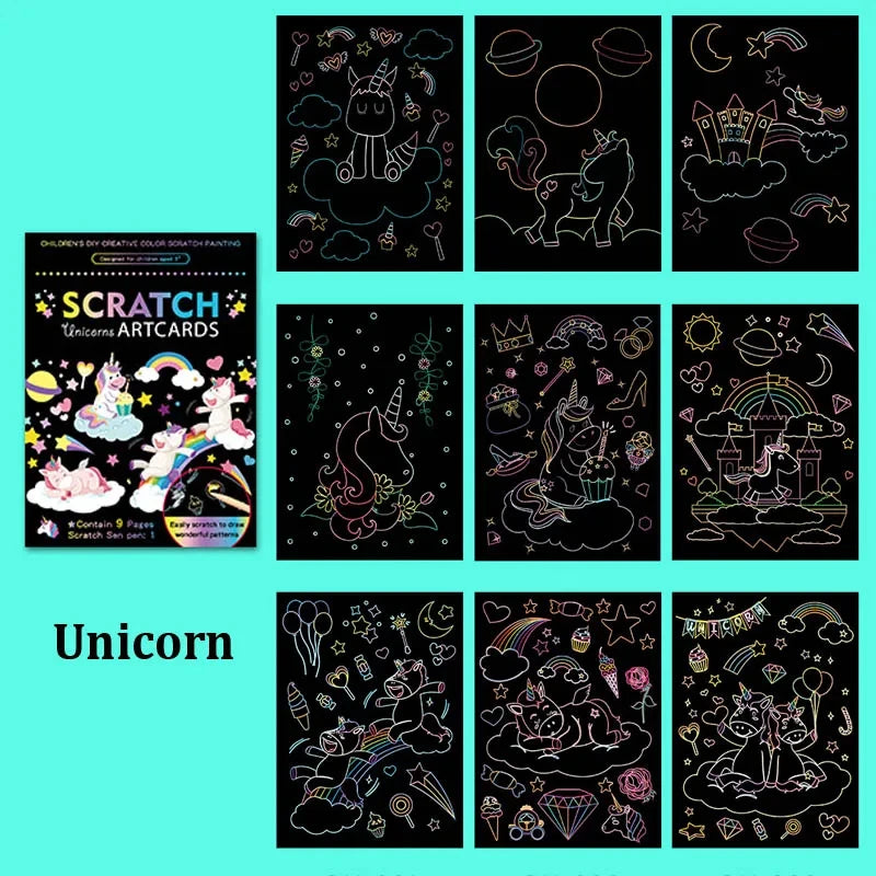 Children’s Scratch Painting Set – Colorful Cartoon DIY Drawing Toy for Early Education & Birthday Gifts