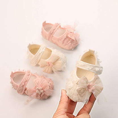 Baby Girl Princess Bow Flats - Soft Sole Petal Walker Shoes for Newborns & First Walkers