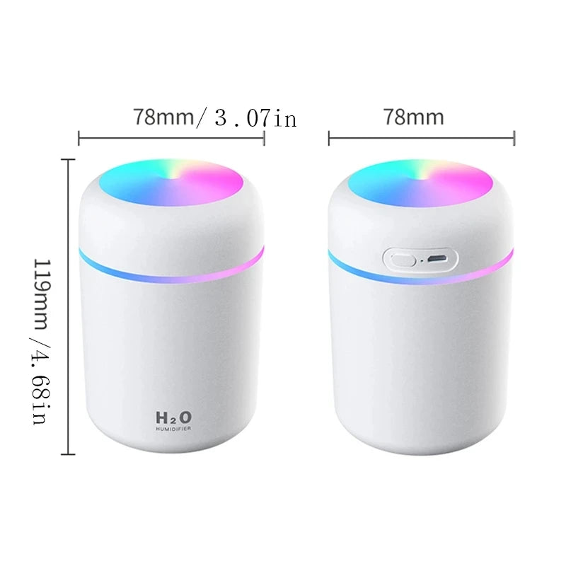 Portable Mini USB Air Humidifier 300ml - Aroma Diffuser with Cool Mist for Bedroom, Home, Car, Plants, and Purification