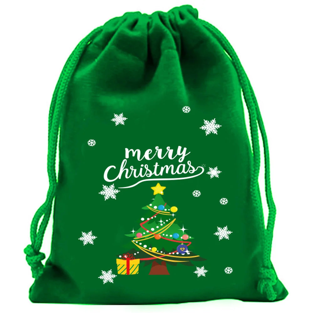 2025 Christmas Velvet Drawstring Bags – Red & Green Candy, Gift, Party, and Biscuit Storage Pouches