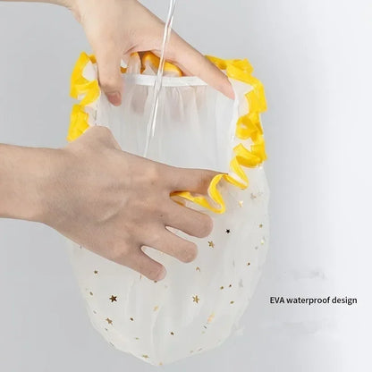 Waterproof Double-Layer Shower Cap – Starry Sky Design, Fashionable Reusable Bathing Hat, Oil-Proof Kitchen Hat