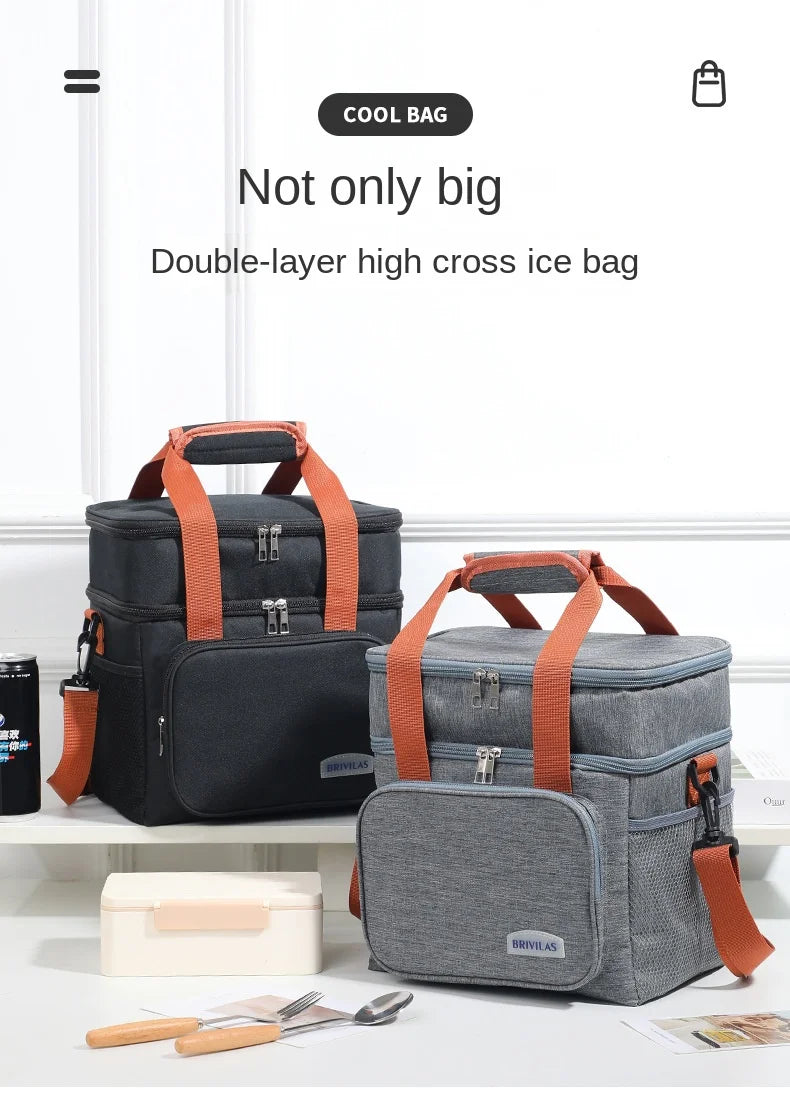 Double Layer Lunch Bag – Large Capacity Thermal Insulated Leakproof Cooler Tote for Work, School & Picnic