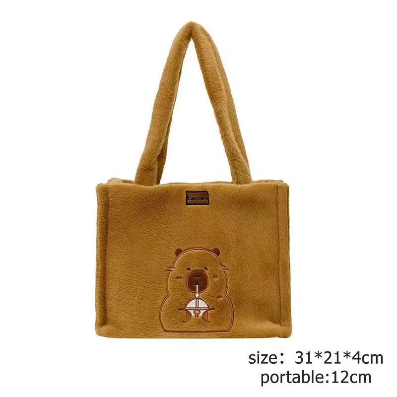 Kawaii Capybara Plush Backpack – Women’s Cartoon Crossbody & Large Capacity Tote Bag