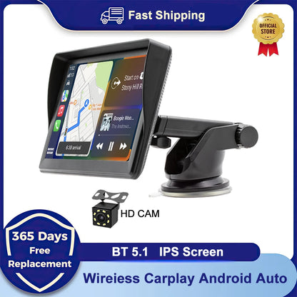 7 Inch IPS Portable Car Radio – WIFI Wireless CarPlay & Android Auto, Multimedia Video Player with Reversing Camera for Apple/Android