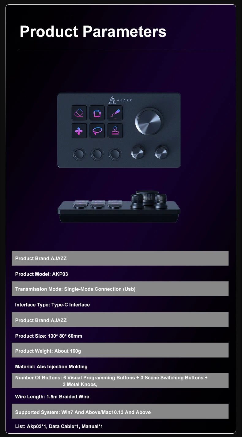 Ajazz AKP03E Desktop Helper Console – Programmable Macro Mini Keyboard with Custom Buttons for Multi-Scenario Use