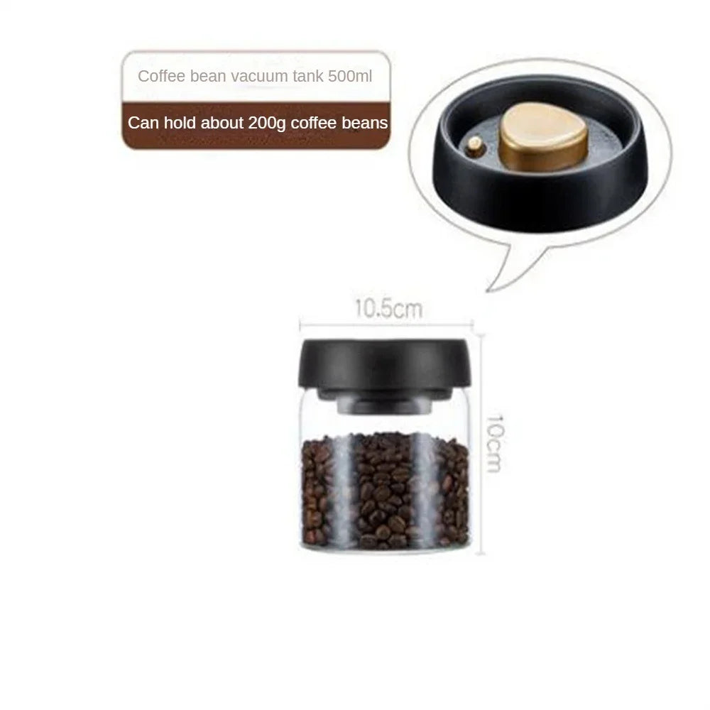 Vacuum Sealed Coffee Bean Storage Jar – Transparent Glass Airtight Container, Moisture-Proof Food Canister