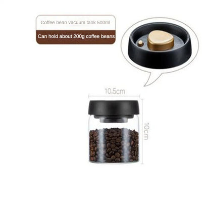 Vacuum Sealed Coffee Bean Storage Jar – Transparent Glass Airtight Container, Moisture-Proof Food Canister