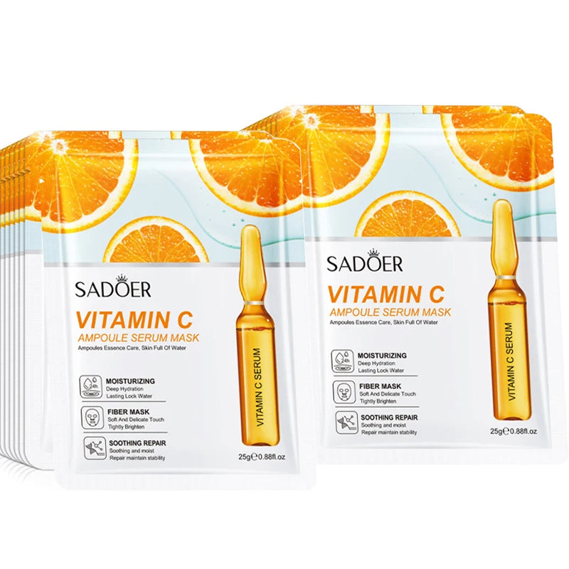 10pcs SADOER 24K Gold Face Masks – Vitamin C & Hyaluronic Acid for Moisturizing, Firming & Hydrating Skin Care