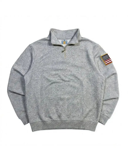 Men’s Y2K American Flag Embroidered Hoodie – Quarter Zip Streetwear Sweatshirt Navy Blue White Patch Sleeve Casual Pullover Sweater