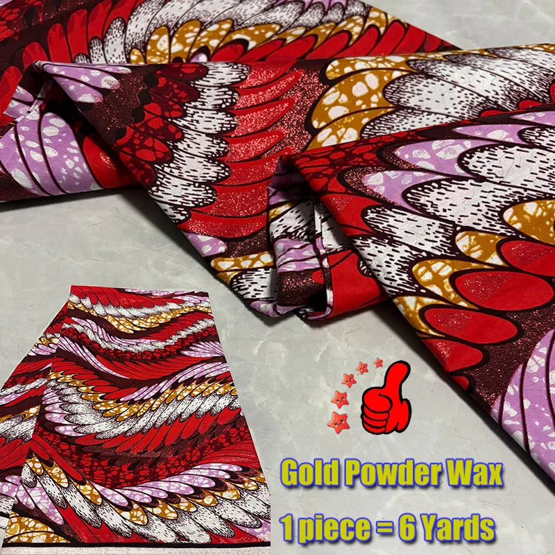 Soft Glitter Golden Wax Fabric - 100% Cotton Ankara Flash Gold Print Batik African Fabric for Nigerian Fashion Sewing & Crafting