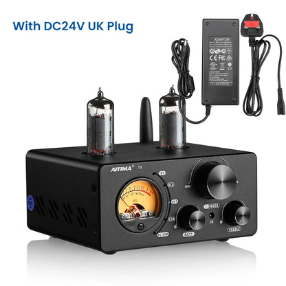 AIYIMA Audio T9 HiFi Bluetooth 5.0 Vacuum Tube Amplifier – USB DAC, COAX, OPT, VU Meter Stereo Amplifier for Speakers
