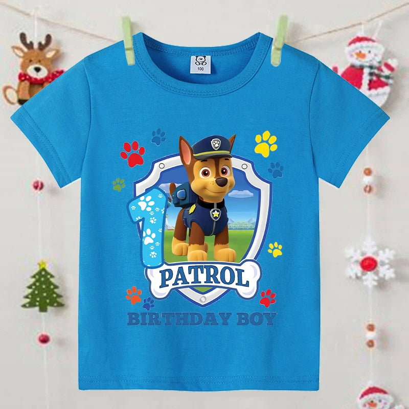 Paw Patrol Boys Blue T-Shirt – Cartoon Anime Summer Short Sleeve Kids Fashion Clothing Birthday Gift Top