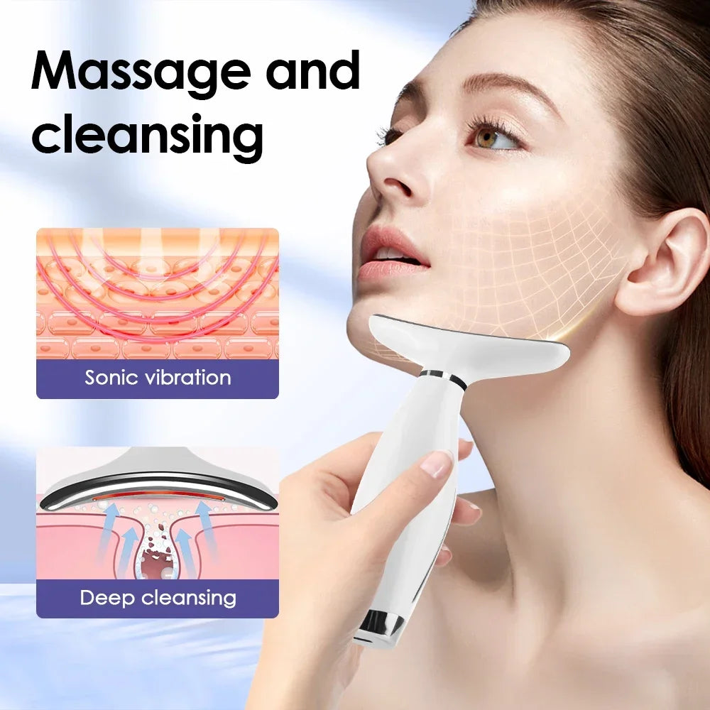 Portable 7-Color LED Light Therapy Massager – Face & Neck Anti-Wrinkle Skin Tightening with 3 Adjustable Vibration Gears