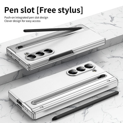 Slim Leather Case with Touch Pen for Samsung Galaxy Z Fold 6/5/W25/4/3 – Plated Hinge & Full Screen Protector Cover