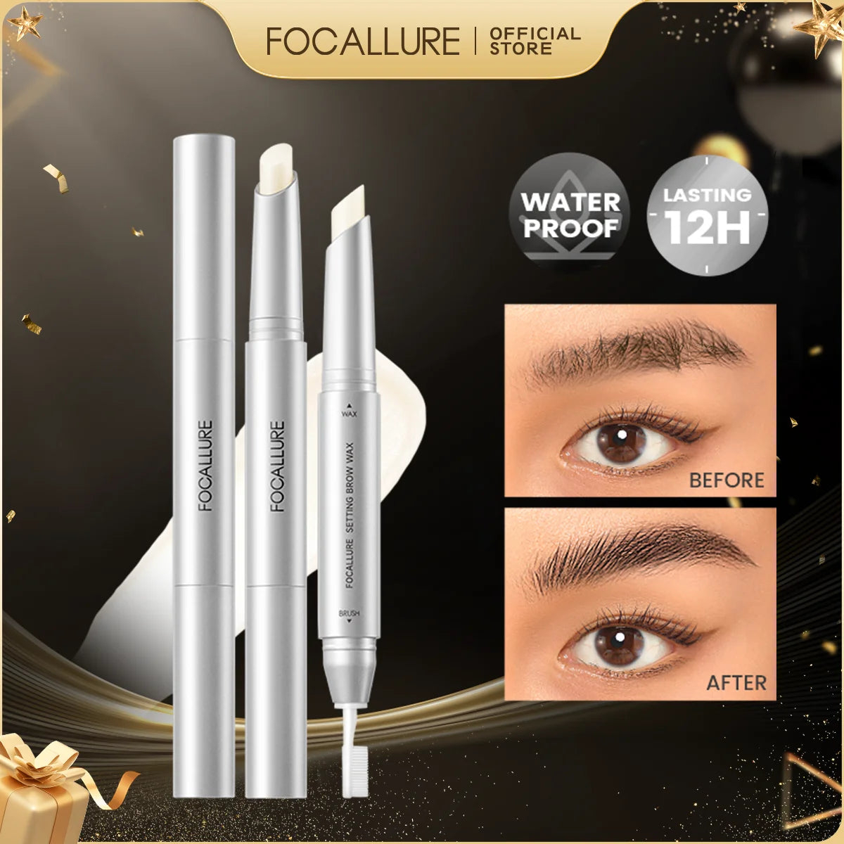 FOCALLURE 3D Eyebrow Gel Pencil – 2-in-1 Waterproof, Long-Lasting Eyebrow Wax & Enhancer Makeup Tool