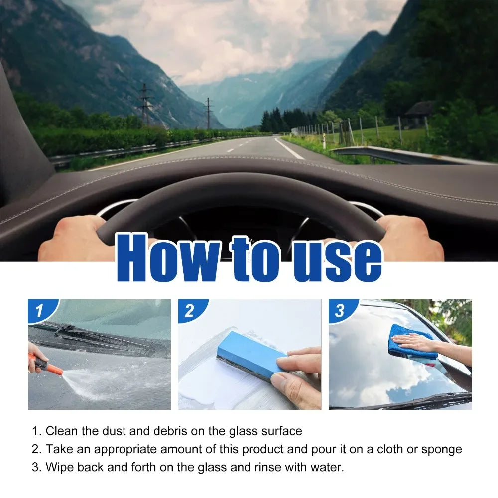 Motorcycle & Car Glass Oil Film Remover – Windshield Polishing Compound for Crystal Clear Window Cleaning & Auto Detailing
