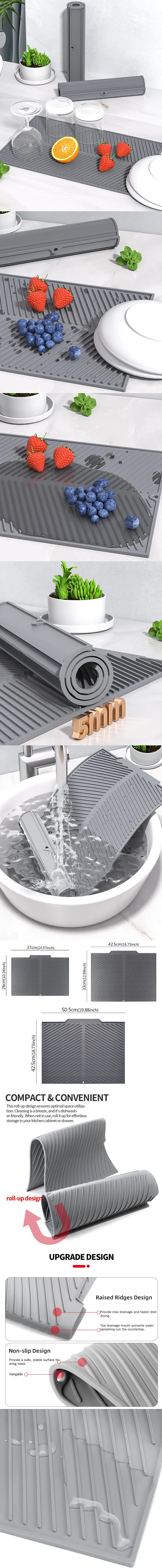 Silicone Draining Board Mat | Folding Drying Pad with Raised Edges for Kitchen Pots & Cups | S/M/L Sizes