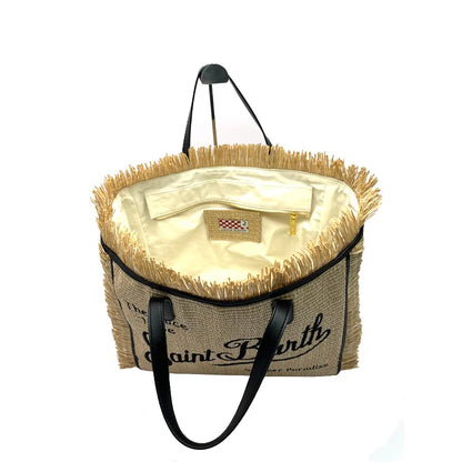 SAINT BARTH Autumn Winter Plush Towel Bag – Women’s Large Capacity Striped Casual Handbag with Tassel