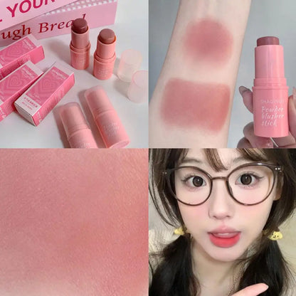 3-in-1 Monochrome Blusher Stick - Cheek & Lip Tinted, Durable Matte Rouge Powder for Natural Contour & Makeup Cosmetics