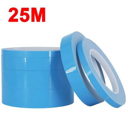 25M Double-Sided Thermal Conductive Tape, Blue Heat Transfer Adhesive Cooling Tape for CPU, GPU, and Heatsinks, 5-25mm Width