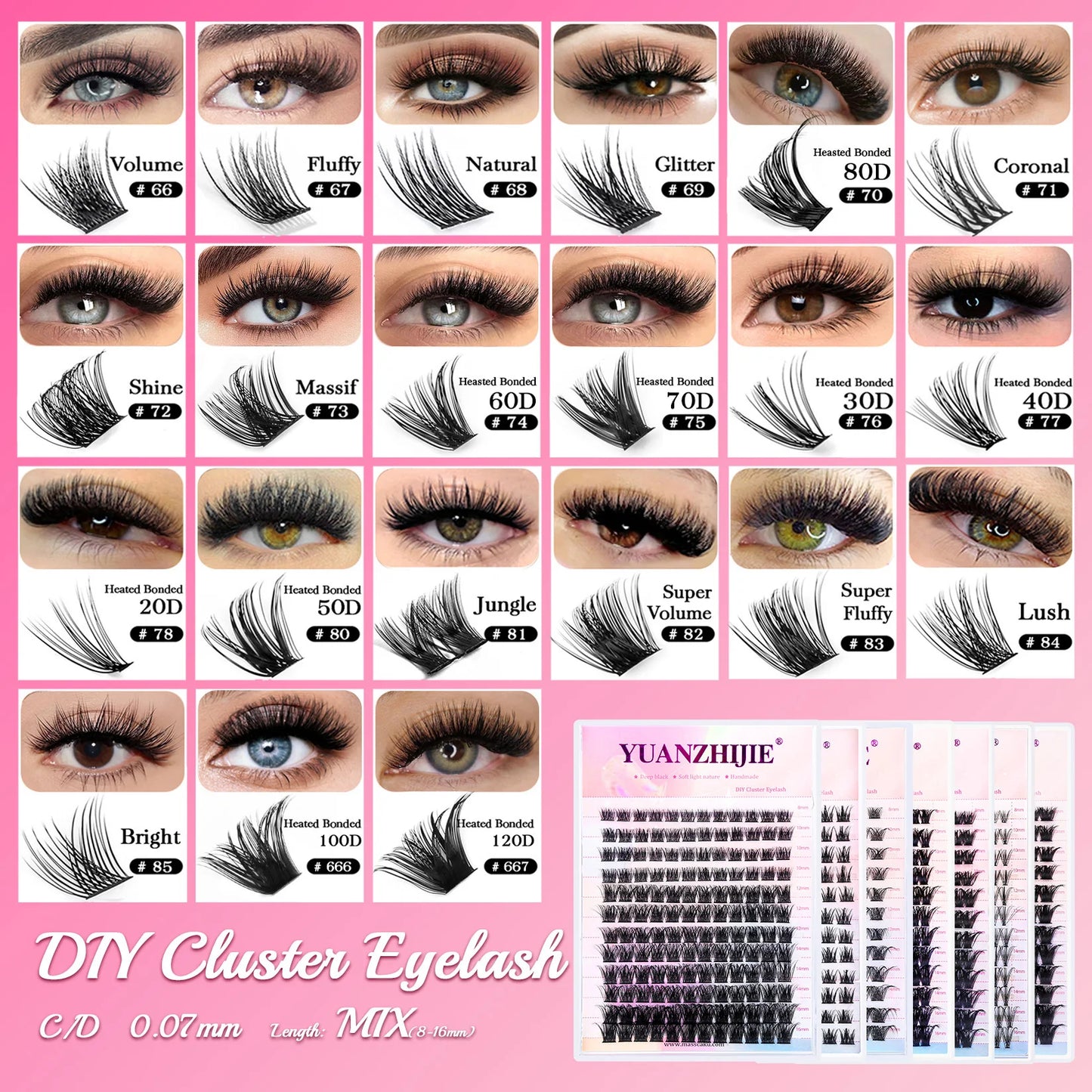 DIY 144 Cluster Lashes – Natural C/D Curl Individual Mink Eyelashes, Free Shipping, Home Makeup Supplies