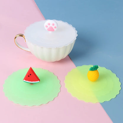 Cartoon 10cm Cute Silicone Cup Cover - Heat-Resistant, Leak-Proof, Dustproof Sealed Lid for Tea Cups