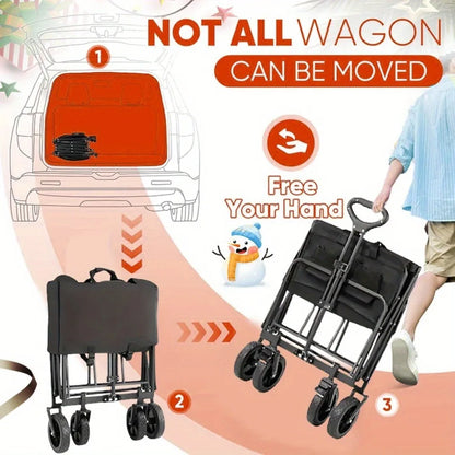 Heavy-Duty Folding Wagon Cart - Large Capacity Collapsible Utility Cart with 360° All-Terrain Wheels & Side Pockets