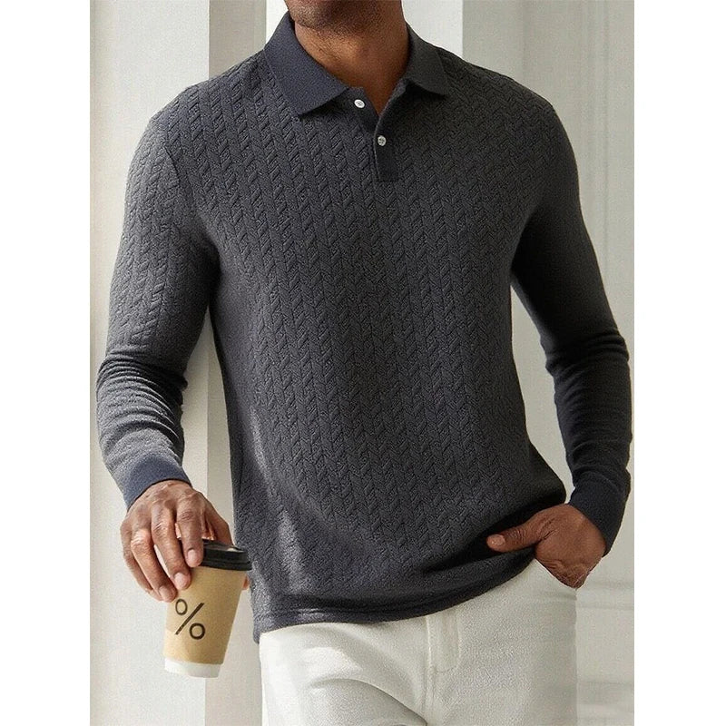Men’s Long Sleeve Polo Shirt - High Quality Business Casual T-Shirt for Office and Fashion Style